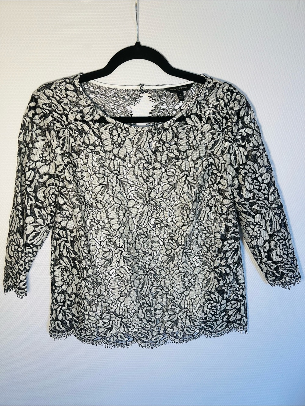 Banana Republic Black and White Floral Lace Blouse